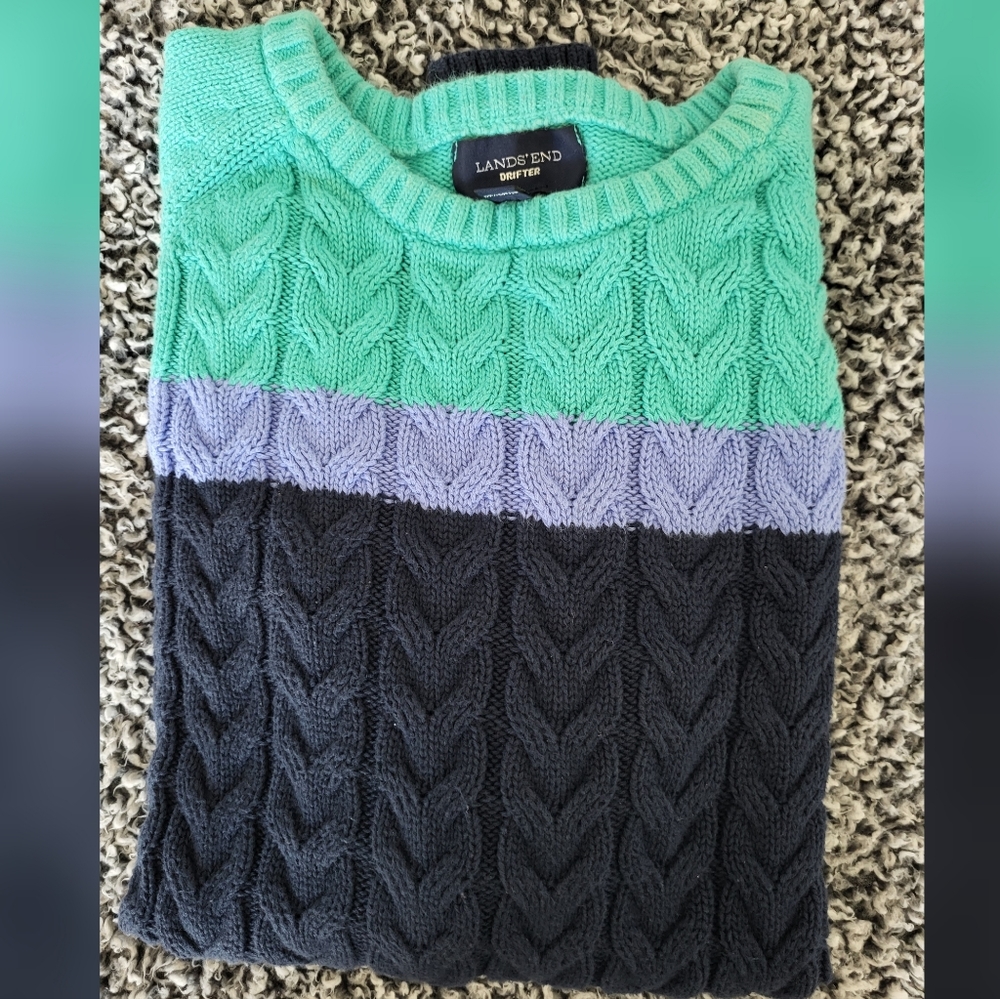 Lands' End Color-block Knit Sweater Medium - Picture 2 of 5